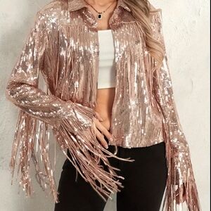 Rose Gold Sequin Fringe Jacket